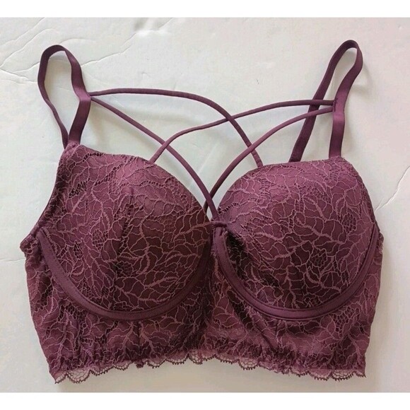 Penti Longline Bra Size 34C Burgundy Red Strappy Lacey Underwire Lightly Lined - Picture 1 of 7